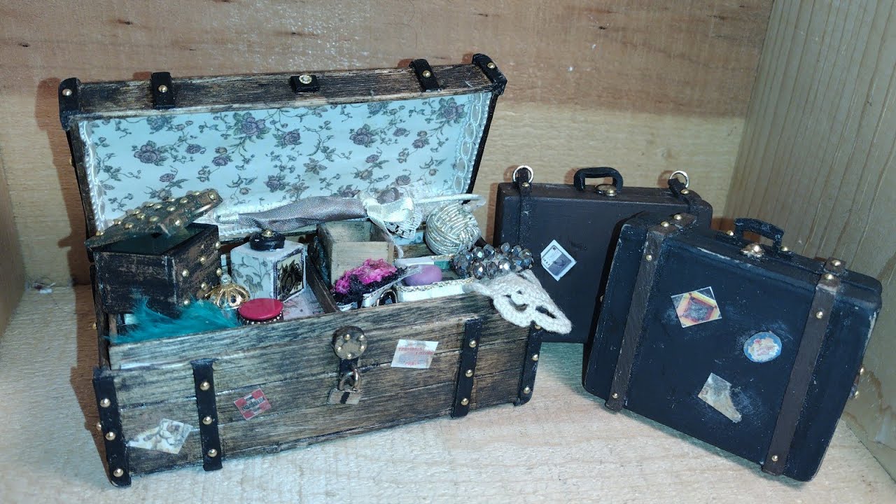 MINI TRUNK & SUITCASE for Dollhouse- Distress and Personalize