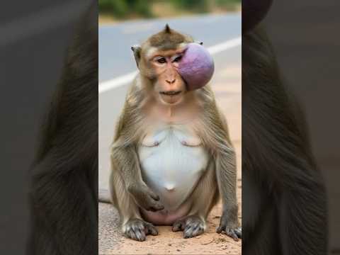 العثور على قردة حامل بعين منتفخة قرب الطريق قرد