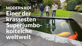With Makoto and Yvo at Dirk's superjumbo pond | Modern Koi Blog #7621