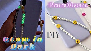 How to Make Phone Charm Pearl w/  Yellow Smiley Face Charm | GLOW in  the DARK Phone Lanyard | Y2K screenshot 1