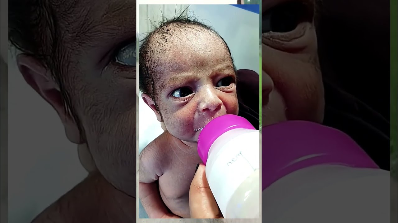 Big Eyes Newborn Baby Feeding First Time Precious Moments 