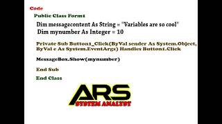 vb.net Tutorial 3 How to display Variables in vb.net Net Worth