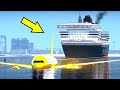 Airplane emergency landing on water and queen mary 2 ship crashes into plane in gta 5