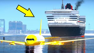 Airplane Emergency Landing On Water And Queen Mary 2 Ship Crashes Into Plane In GTA 5
