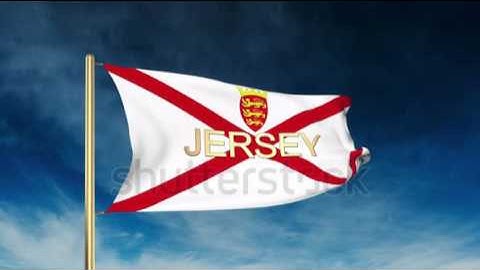 Jersey flag slider style with title. Waving in the wind with cloud background animation Stock video