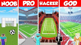 SOCCER FOOTBALL STADIUM BUILD CHALLENGE - Minecraft Battle: NOOB vs PRO vs HACKER vs GOD / Animation