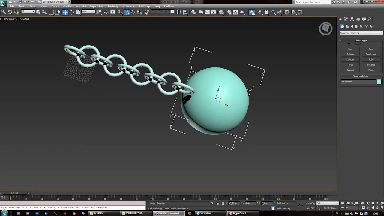 Mass FX, 3ds Max 2013 TUTORIAL - Ball and Chain Complex Rigid Body ...