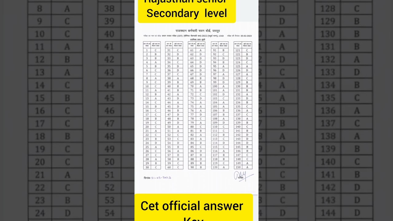 senior secondary level cet answer key jari 