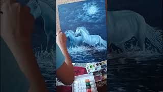 #canvas painting 🎨  #acrylic colour #two horses running in the water #hardwork