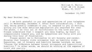 Letter from Bill Mallon to Witness Lee (1987)