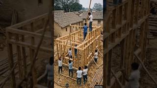 गांव 🏡के बीच बन गया लकड़ी का घर 😱#WoodenHouse#HouseConstruction#VillageConstruction#trending#video
