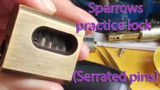 Single-Pin-Picking of Sparrows Cutaway practice lock with 5 serrated pins
