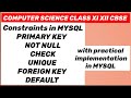 Constraints in MYSQL: Primary key,not null , check , unique, foreign key, default