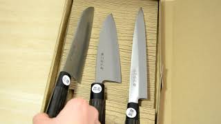 濃州孫六作 鋼 包丁3種類 三徳包丁 出刃包丁 三徳包丁 リンベル Noshumagorokusaku 3 types of kitchen knives Santoku knife Deba kni