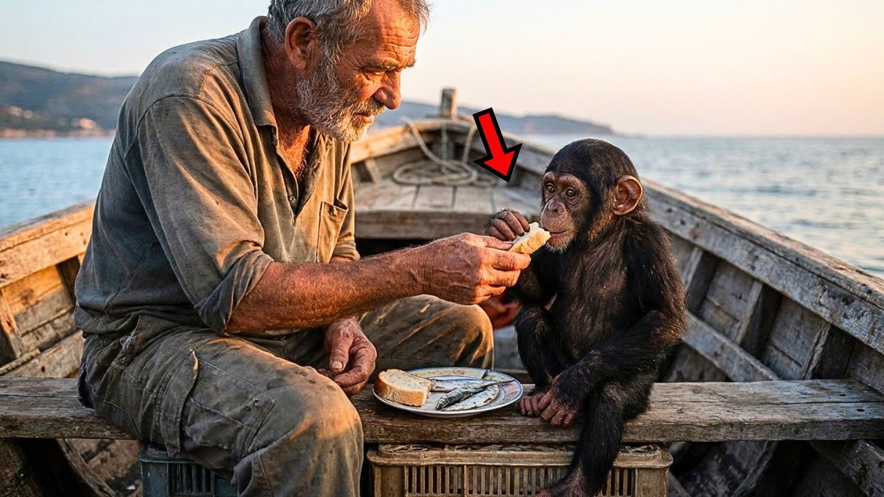 Old Fisherman Shares His Last Meal with Starving Baby Ape