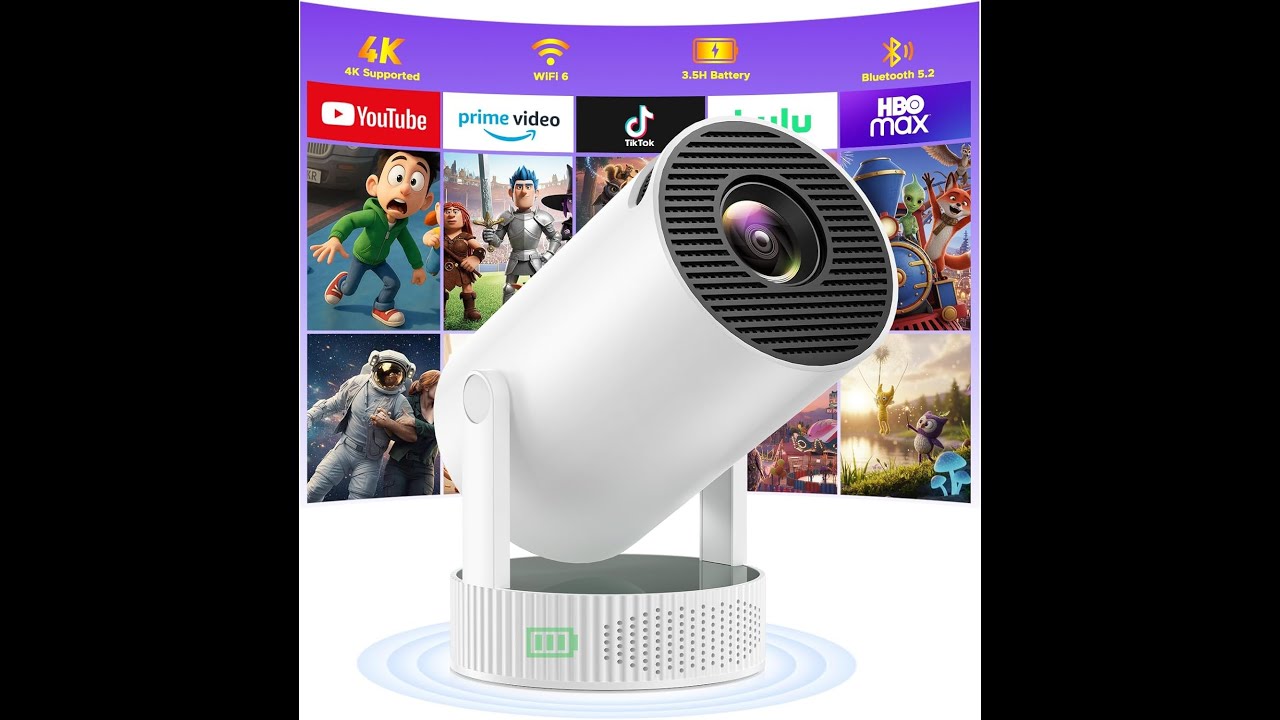 Mini Projector with Built-in Rechargeable Battery for Outdoor, Portable Projector with WiFi and BT