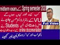 Full Video || Virtual University Registrar is Telling about midterm exams of spring semester 2020