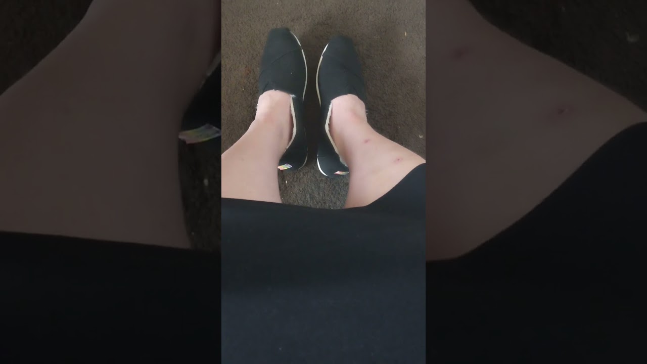 Older sister Elena's bare feet are EXTREMELY sweaty and slimy in her fur lined Toms shoes Her POV.