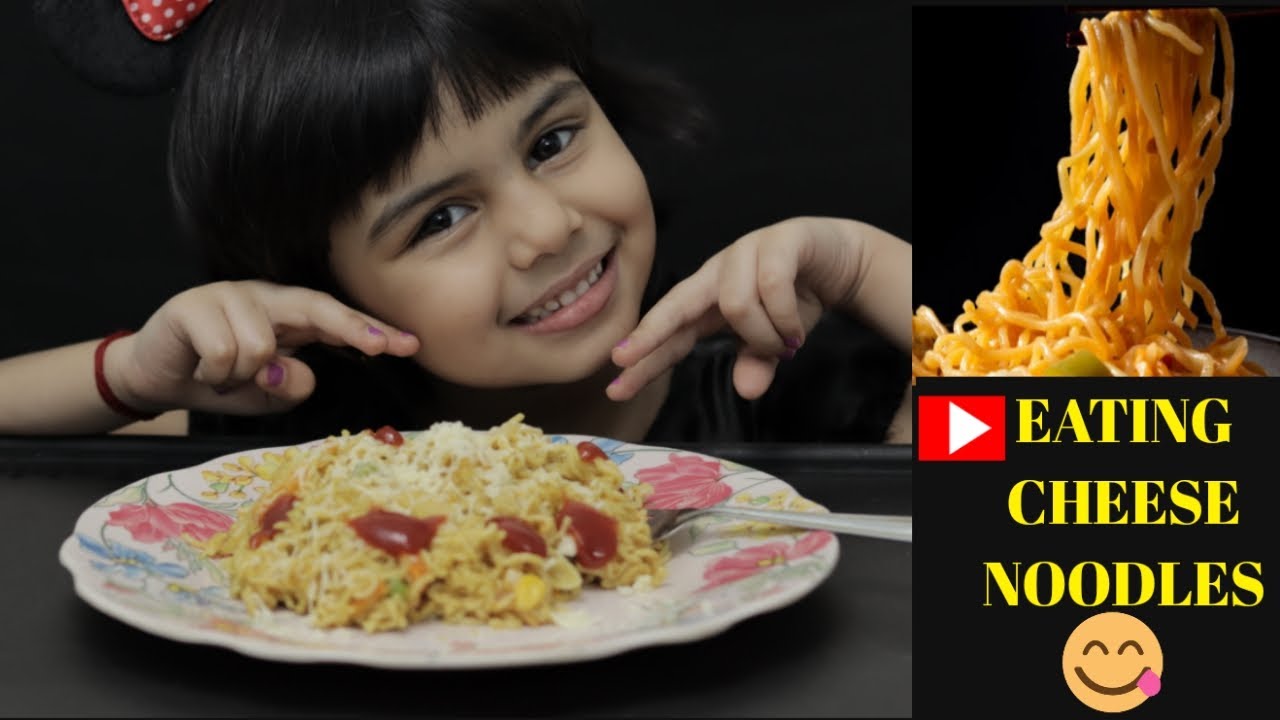 cute girl eating dad made cheese noodles cheesy noodles maggie