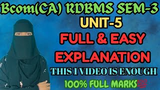 RDBMS UNIT-5 | Full explaination | Degree 3rd semester RDBMS 100% FULL marks💯✅ | O.U |
