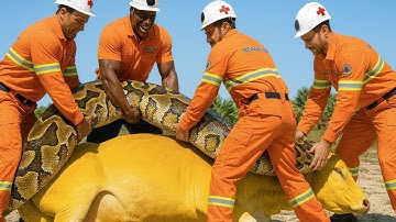 Brave Calf Runs For Help to Save Mother from Giant Python | animal rescue