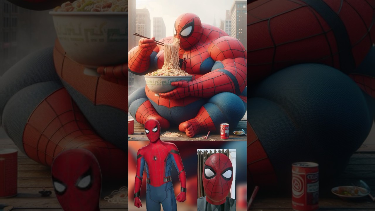 fat superheroes eating noodles at a stall💥 Marvel & DC-All Characters #marvel #avengers #shorts