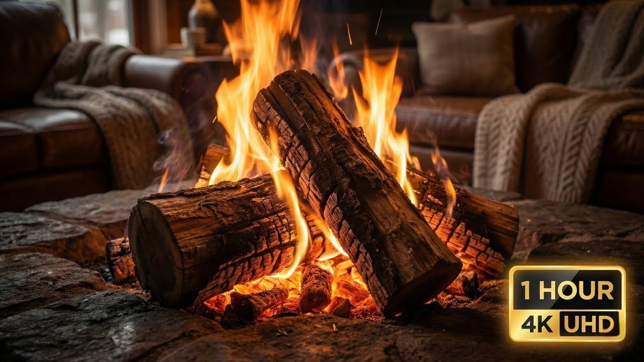 1 Hour Warm Fireplace with Crackling Sounds | Cozy Winter Ambience for Sleep & Study