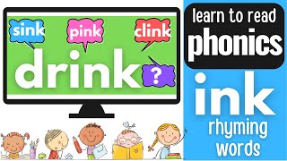 ink Word List | Learn to Read | Phonics Flash Cards Kindergarten & School Help | Reading Sight Words Ink Word Family Phonics