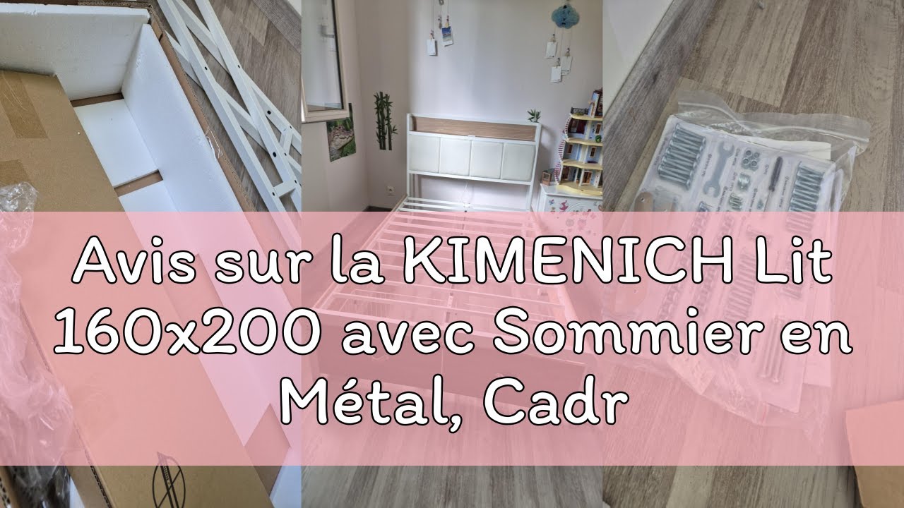 Lit 160×200 KIMENICH – Métal + Tête De Lit Bois – 2 Tiroirs + Multiprise USB – Blanc & Chêne Sonoma