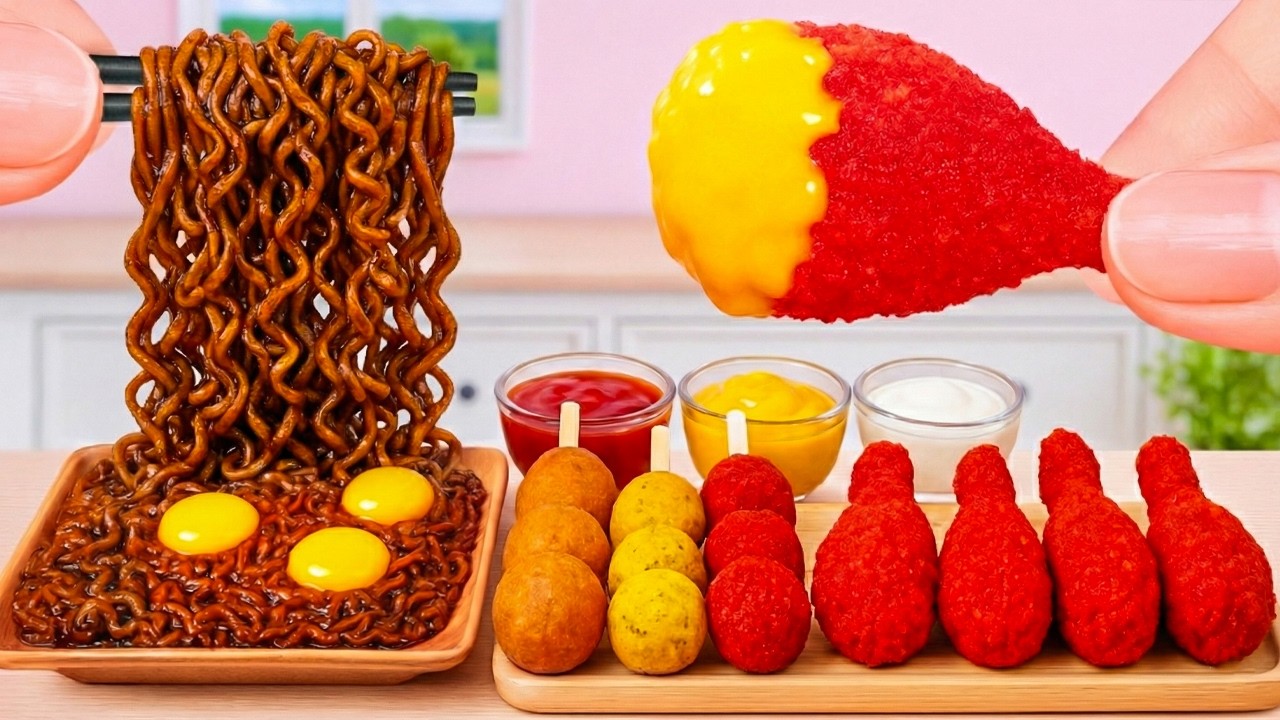 Spicy Foods Party Coming!! Cooking Mini Jajangmyeon, Fried Chicken & Cheese Balls😋ASMR Mini Foods