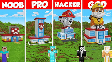 Paw Patrol House Build Battle Challenge - Noob vs Pro vs Hacker vs God - Minecraft Animation