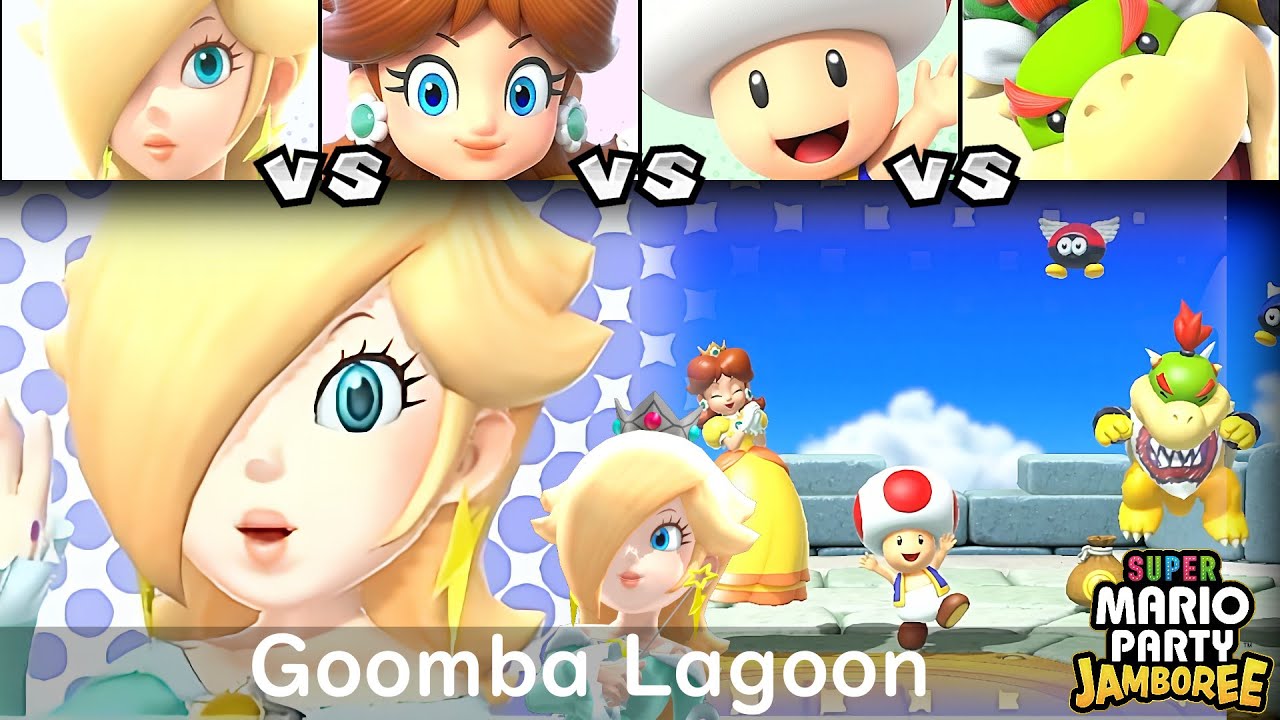 Super Mario Party Jamboree Rosalina vs Daisy vs Toad vs Bowser Jr in Goomba Lagoon