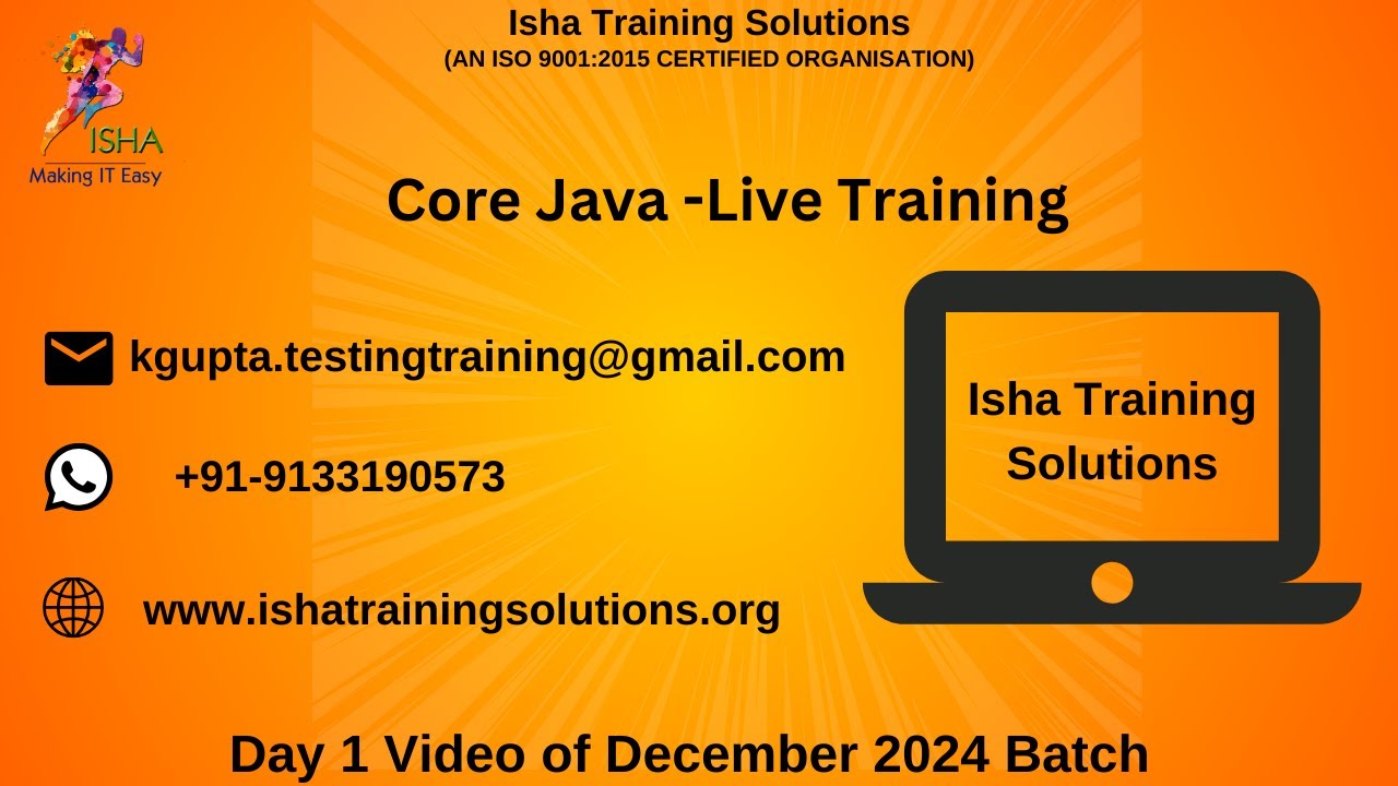 Core Java. Day 1 Video On 27th Dec 2024. +91-9133190573 to Enroll - YouTube