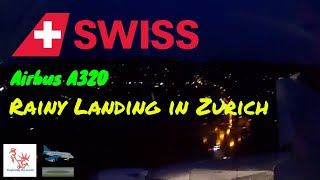 Windy & Rainy Early Morning landing at Zurich Swiss Air Airbus A320