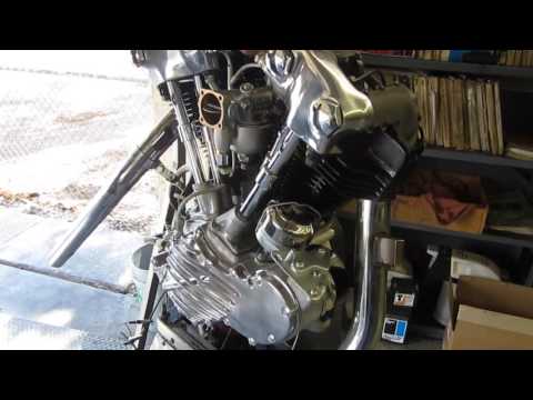 1941 Knucklehead motor start-up and other bikes in the shop