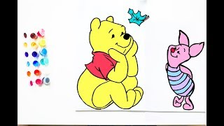 Winnie the Pooh and Piglet Coloring Pages! Drawing for Children | Learning Colors in English
