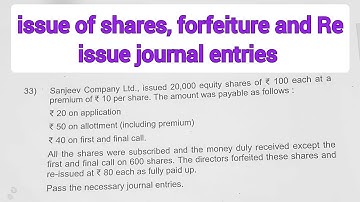 2nd PU isse of shares,forfeited and Re issue shares journal entries