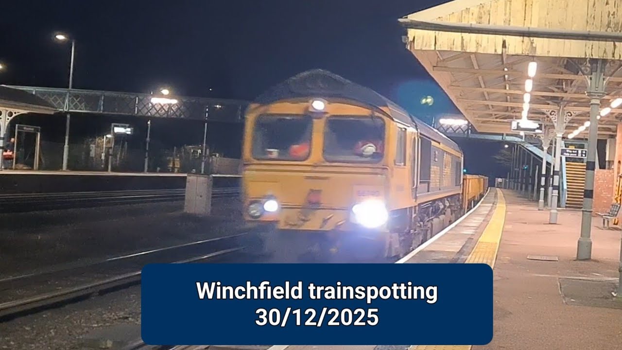 Winchfield trainspotting 30th December 2025 + 66740 "Sarah" pulling civil engineer wagons 