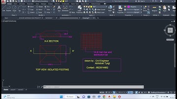 Isolated footing foundation plan with reinforcement detail in AutoCad II Building Detailing Tutorial