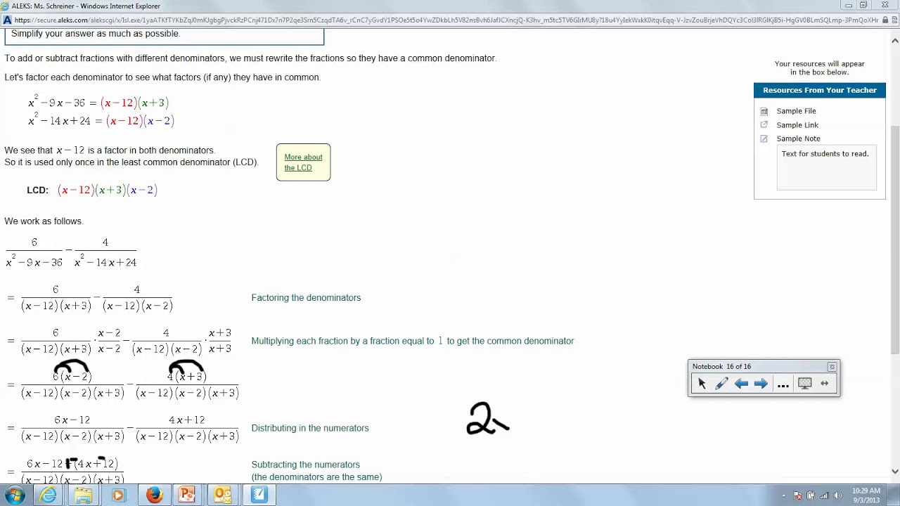 Adding Rational Quadratics Adding Rational expressions involving different quadratic denominators ...