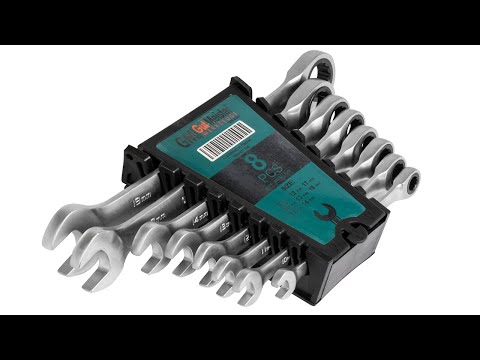 Набір ключів рожково-накидних з трещіткою GUT MEISTER 8 шт 8-19 мм GM0308, відео 1