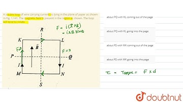 A square loop of wire carrying current I is lying in the plane of paper as shown in