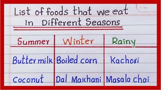 Food we eat in Different Season | Food we eat in Summer | Winter | Rainy Season