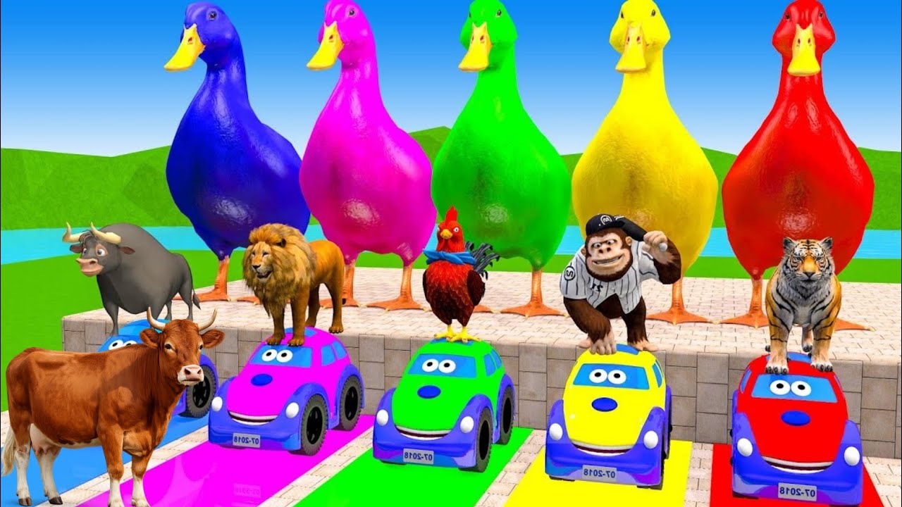 Игра «Длинная горка» со слоном, гориллой, буйволом, бегемотом, тигром. Забавная 3D-игра с животны...