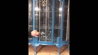 Antique painted Art Deco display cabinet Caroline Antiques Art Deco Demilune Display Cabinet which has been painted in "The Little Green Paint Company" Marine Blue.