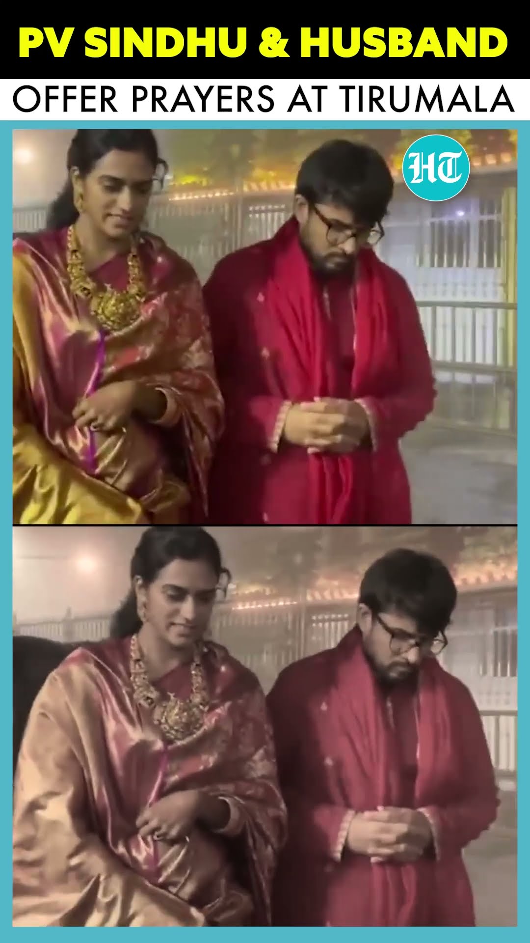 Badminton Star PV Sindhu And Husband Seek Blessings At Lord Venkateswara Temple