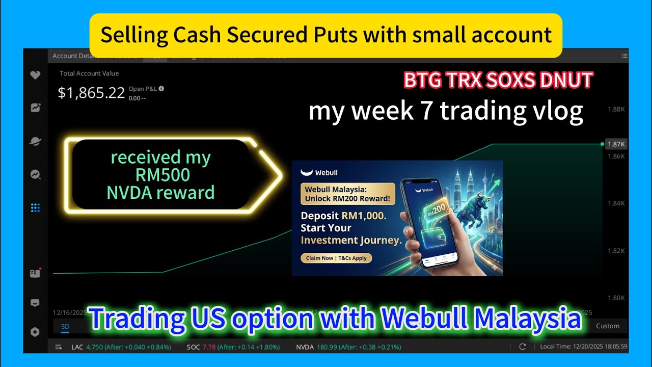 Trading Option with Webull Malaysia :My Trading Vlog (Week7): SOXS TRX | RECEIVED RM500 NVDA REWARD