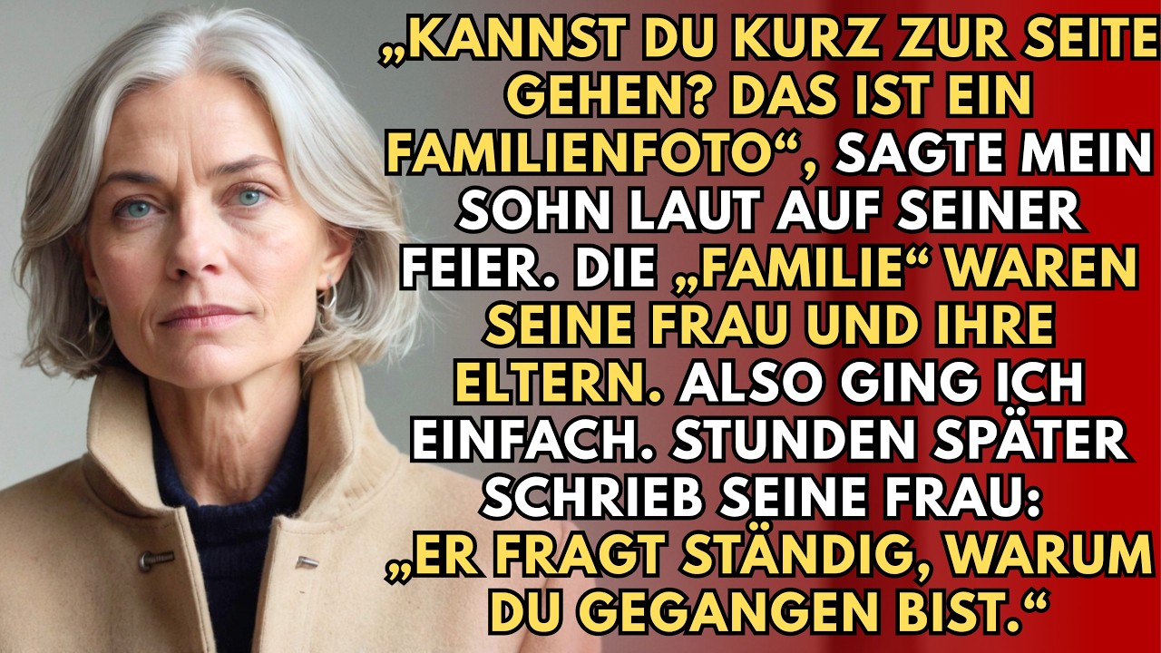 „Könntest du kurz einen Schritt zur Seite gehen? Das hier ist ein Familienfoto.“ Diese Worte sagte mein Sohn Johannes auf seiner 35. Geburtstagsfeier zu mir. Ich hatte wochenlang das Abendessen in...