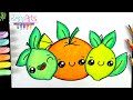 Cómo dibujar NARANJA Y LIMONES kawaii - How to draw kawaii ORANGE AND LEMONS