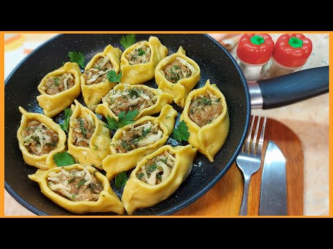 Лодочки с фаршем и капустой на сковороде. Открытые манты